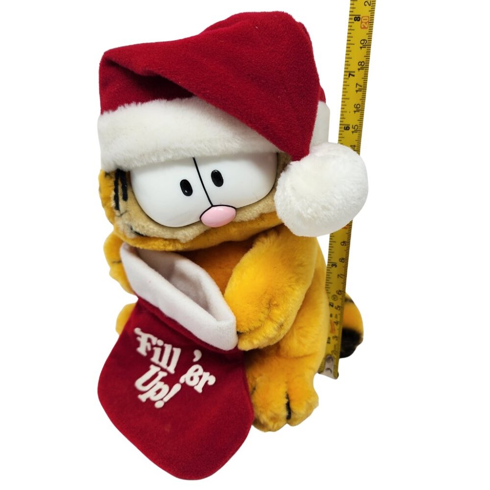 Vtg 1981 Dakin Garfield Santa Cat 8" Plush 'Fill Er Up!' Christmas Stocking Toy - Picture 4 of 15